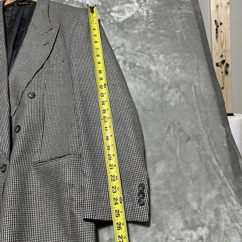Vintage Vito Rufolo Houndstooth Blazer Mens 46L Grey Lanificio Di Pray Wool Silk